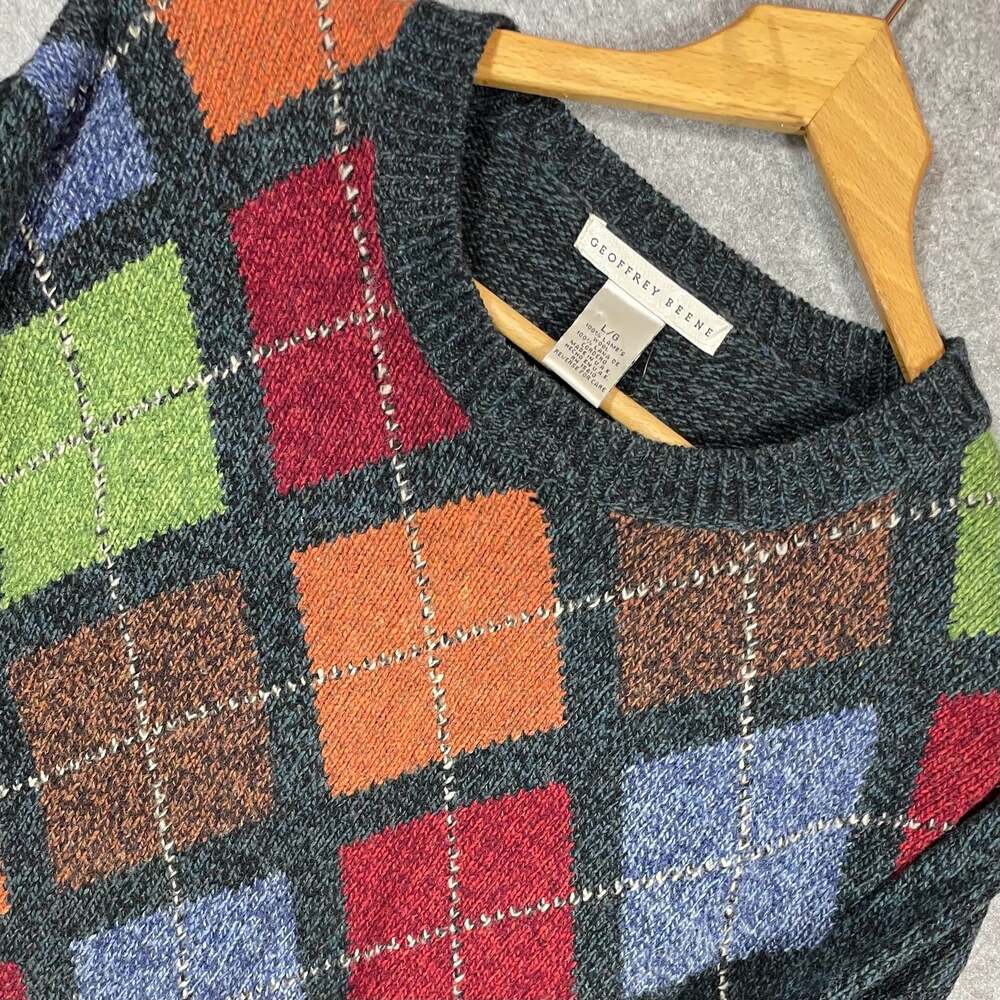 Geoffrey Beene Men's 100% Lambswool Argyle Crew Neck Sweater